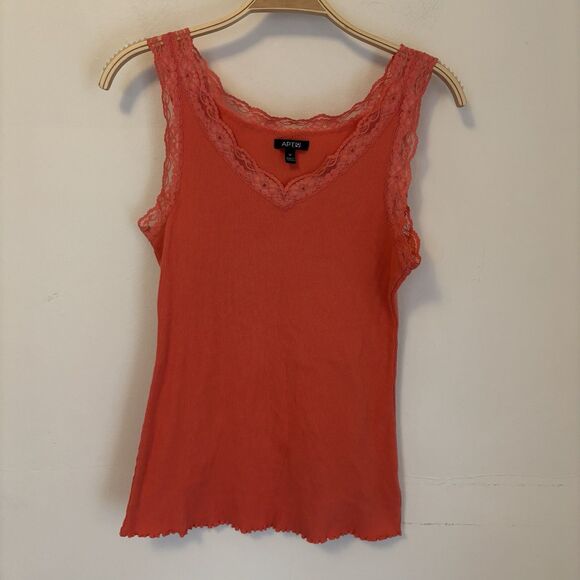Y2K‎ Tank Top Lave Trim V-Neck Ruffle Hem orange Apt 9 M Fairy 100% Cotton - Picture 1 of 5